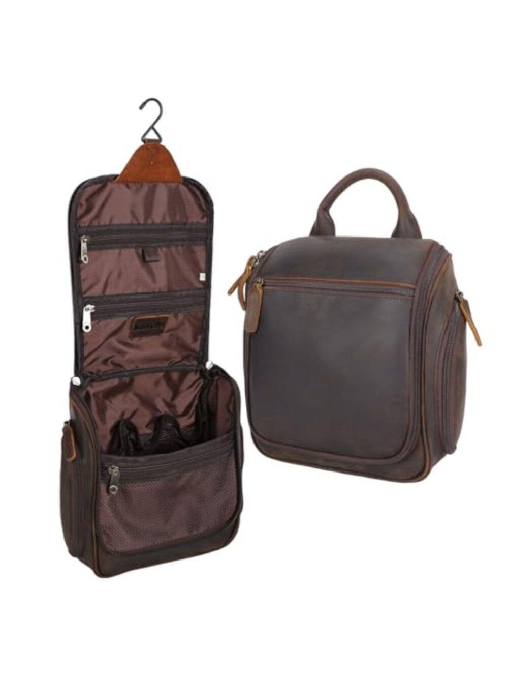 Full Grain Leather Travel Hanging Toiletry Bag Expandable
